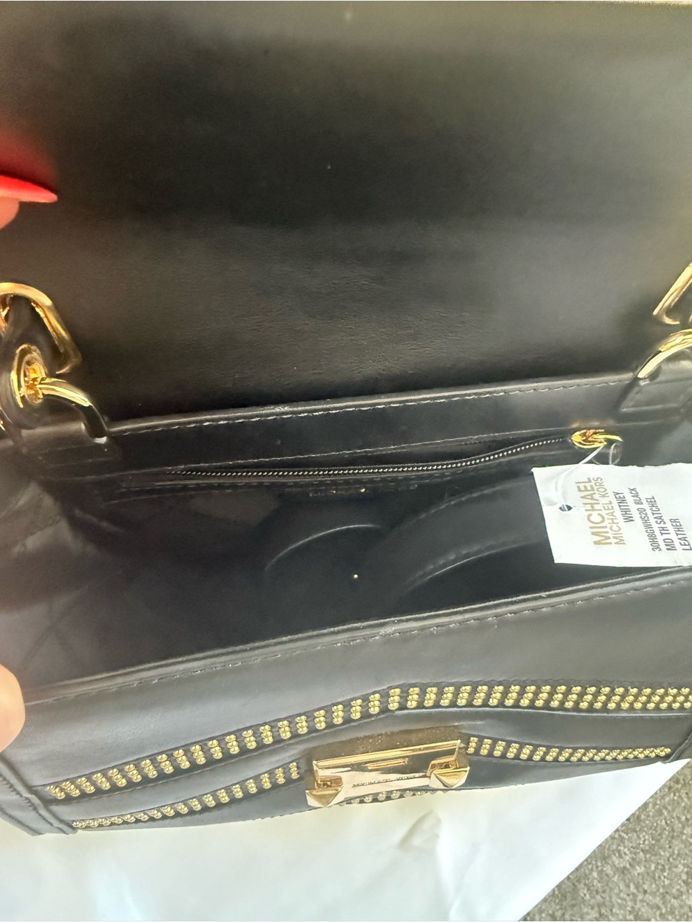 Michael Kors Black Leather Satchel with Gold Stud Accents - Picture 5 of 6